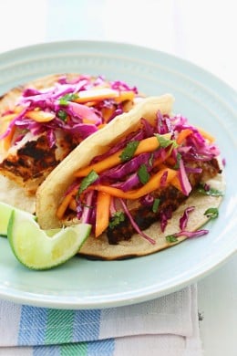 Blackened cod fish seasoned with a spicy rub and cooked in a cast iron skillet. The mango-cabbage slaw is the perfect balance of sweet and sour which compliments the fish perfectly.