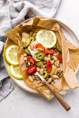 branzino in parchment with olives and lemon