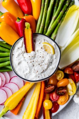 Greek Yogurt Caesar Salad Dip with crudites