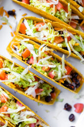 vegetarian black bean tacos in crispy shells