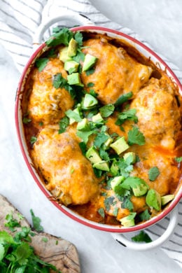 These low-carb Enchilada Chicken Roll-Ups give you authentic enchilada flavor without all the work, calories or fat. And you won’t even miss the tortillas!