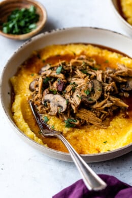 Crock Pot Pork Roast with Mushrooms and Polenta