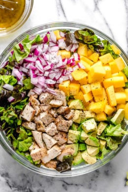 Grilled Chicken pairs beautifully with avocados and mangoes in this delicious salad, perfect for those warmer nights you don't want to heat up the kitchen.