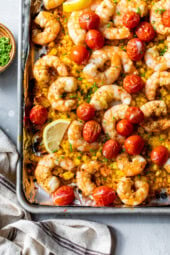 Old Bay Sheet Pan Shrimp with Corn and Tomatoes