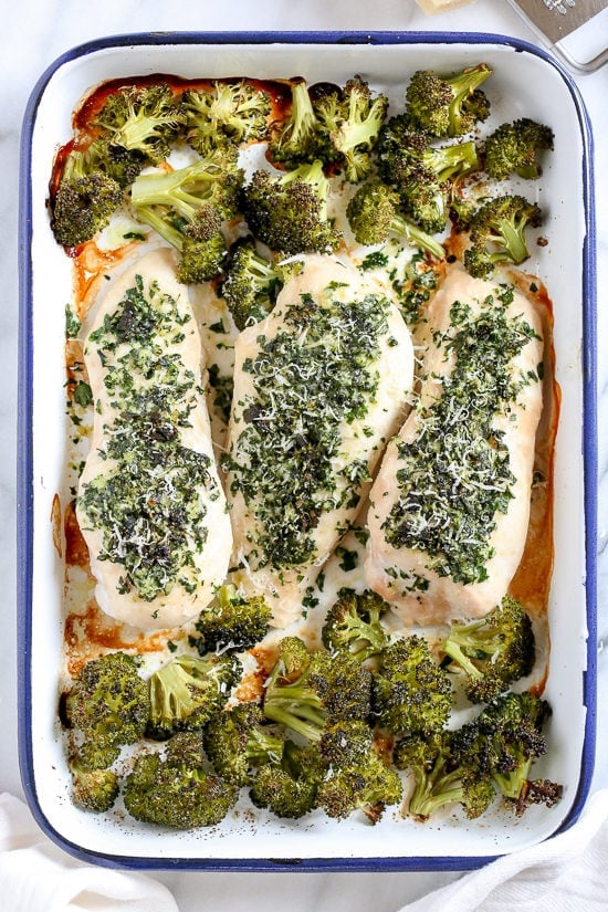 One Pan Parmesan-Crusted Chicken with Broccoli is so easy and tasty – and the best part, made all on one sheet pan which means easy clean up!