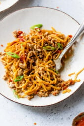 Spicy Hearts of Palm Noodle Stir Fry with Chicken