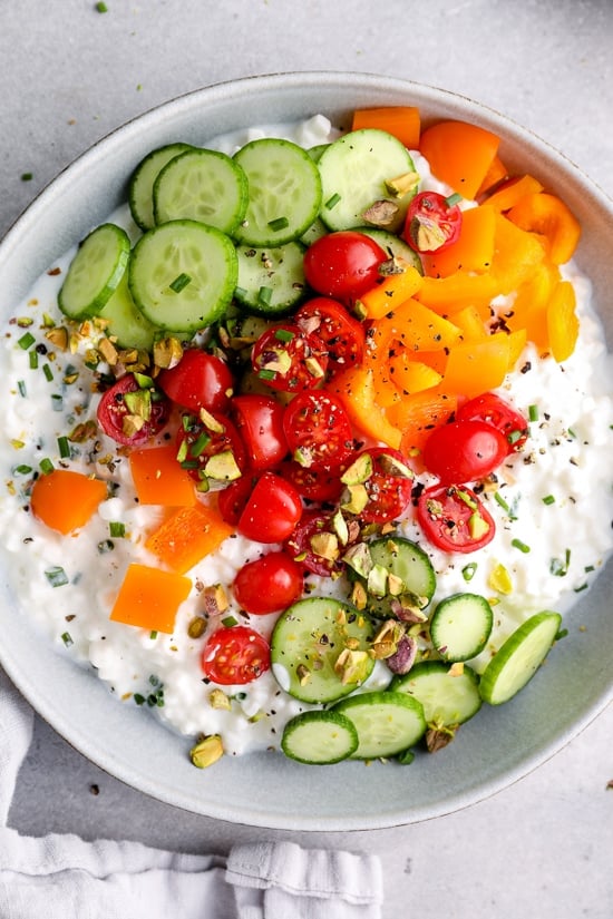 cottage cheese topped with veggies