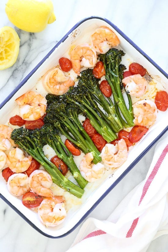 One of my favorite ways to make shrimp is roasted in the oven, it comes out tender and flavorful every time! I added some of our favorite vegetables to make it a ONE-pan meal, and we loved it! A quick and EASY low-carb dish with tons of flavor, ready in under 3o minutes start to finish.