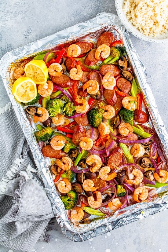 Shrimp and Andouille Sheet Pan Dinner