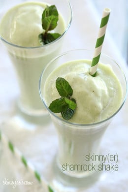 Confession, I've never had a shamrock shake from McDonald's. But I love the idea of a green minty milkshake for St Patrick's Day, so I set out to make my own, with a bit less fat and calories.