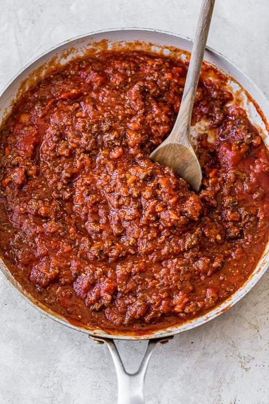 Sloppy Joe meat in a skillet