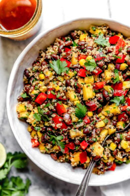 This healthy Southwestern Black Bean, Quinoa and Mango Salad is delicious, a great way to get more vegetables and plant-based foods to your diet.