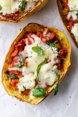 Spaghetti Squash Sausage Lasagna Boats