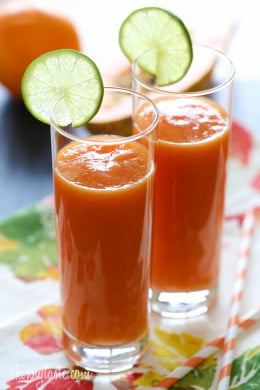 A sunlit, vitamin-packed tropical fruit shake made with pink-hued papayas, fresh squeezed oranges and bananas.