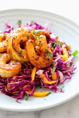 Turmeric Shrimp with mango and cabbage slaw