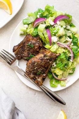 Grilled lamb loin chops seasoned with Za'atar, a Mediterranean blend of sumac, thyme, sesame and salt.